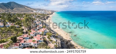 Aerial views of Butihondo and Jandia beach, Fuerteventura, Canary Islands, Spain