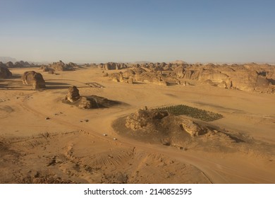 Aerial views of desert outcrops around the oasis of Al Ula in the north west region of Saudi Arabia