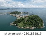 Aerial views from over the Amador Causeway outside of Panama City, Panama