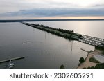 Aerial views from over Interstate 95 at Lake Marion in Santee, South Carolina