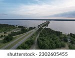 Aerial views from over Interstate 95 at Lake Marion in Santee, South Carolina