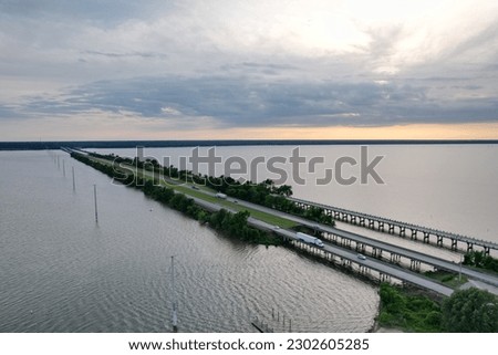 Aerial views from over Interstate 95 at Lake Marion in Santee, South Carolina