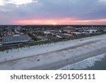 Aerial views from over Jacksonville Beach Florida at Sunset