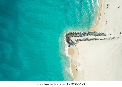 aerial views over stunning white sandy beach with tropical turquoise waters in Perth Western Australia