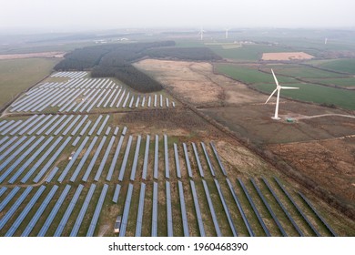 Aerial Views Of A Solar Farm In SW England, UK