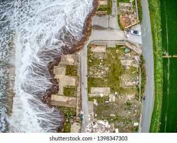 Aerial Vision Of Coastal Erosion In The UK