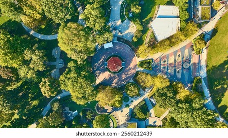 Aerial of Washington Park Pavilion and Pathways at Golden Hour - Powered by Shutterstock