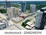 An aerial of Waterloo, Ontario, Canada city center