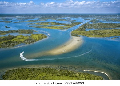 Aerial of wetlands at Cumberland Island National Seashore, Georgia. - Shutterstock ID 2331768093