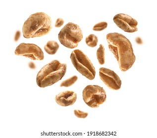 Aerial wheat in the shape of a heart on a white background