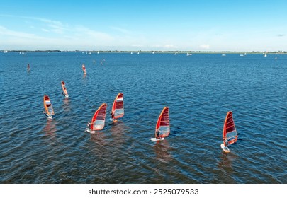 Aerial from wind foiling on the Heeger Meer in Friesland The Netherlands - Powered by Shutterstock