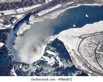 Aerial  Winter Landscape View View Of The Horseshoe Fall, Niagara Falls Ontario Canada 