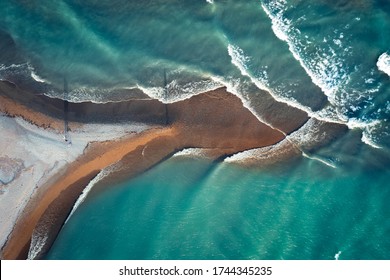 aerial zigzag waves on the beach of the antalya