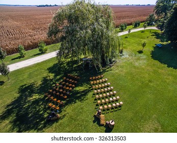 Aerial/Drone View Of A Farm Wedding Venue In Illinois