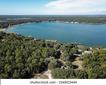 Aerialview Of A Lake In Keystone Heights Florida. Flying A Drone Over The Lake. 