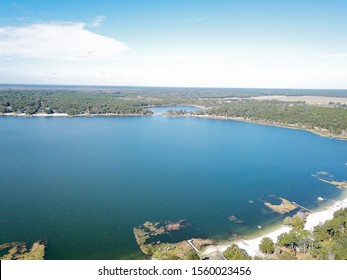 Aerialview Of A Lake In Keystone Heights Florida. Flying A Drone Over The Lake. 