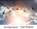 Aerobatic group formation at blue sky during.