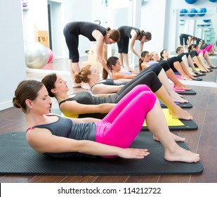 Aerobic Pilates Personal Trainer In A Gym Group Class In A Row