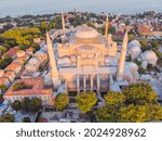 Aerophotography. View from flying drone.Panoramic cityscape of old town on the background of a beautiful sky. Istanbul a romantic city is the cultural capital. Hagia Sophia in Istanbul Turkey