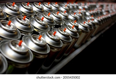 Aerosol Cans In Busy Factory