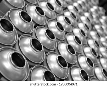 Aerosol Cans Close Up In Factory