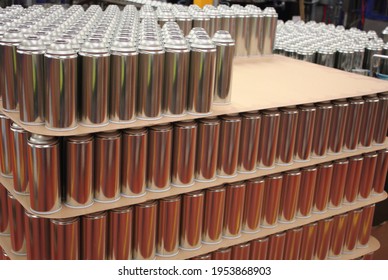 Aerosol Product Manufacturing Cans In Busy Factory