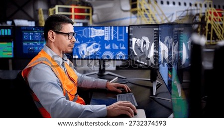 Aerospace Maintenance Technician Developing 3D Aircraft Parts On Computer Screen