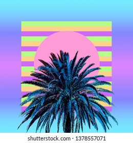 Aesthetic Art Collage. Palm. Beach Mood. Zine Culture Trend