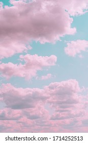 Aesthetic beautiful turquoise sky and pink clouds  Minimal creative concept angel paradise