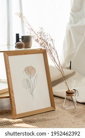 Aesthetic Frame Line Art Tulip Flower Drawing Living Room Decoration