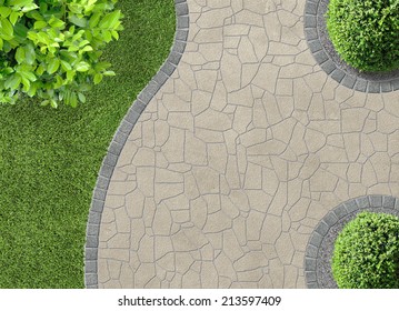 aesthetic garden design detail in aerial view