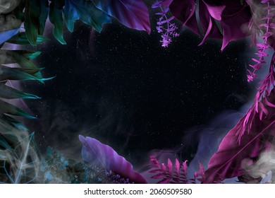 Aesthetic leaf frame background, neon botanical design - Shutterstock ID 2060509580