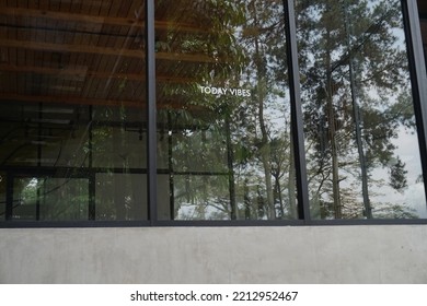 Aesthetic Modern Cafe Window. Cafe Exterior View