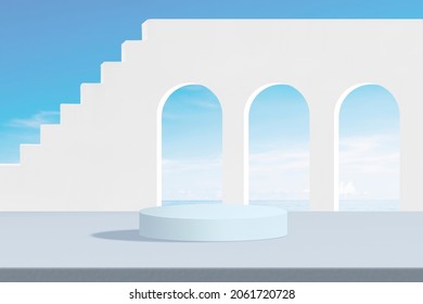 Aesthetic Product Backdrop, Blue Sky And White Staircases