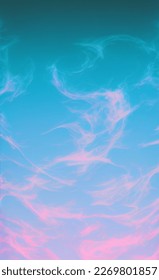 Aesthetic teal and pink sky, clouds. Wallpaper, texture, background. Vaporwave look.