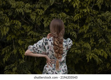 Aesthetic Woman In The Forest With Long White Hair Wih Flower Dress