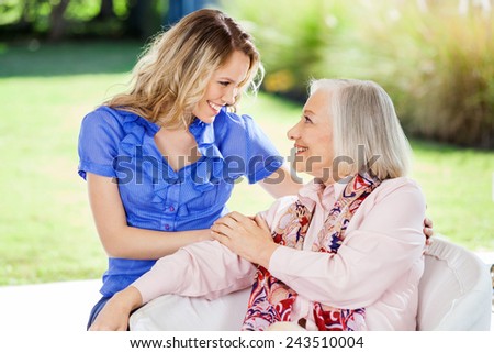 Similar – Senior dissatisfied woman in a wheelchair with her daughter