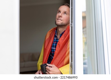 Affectionate Male Gay Man Indoors. Gay Man Celebrating Pride Month