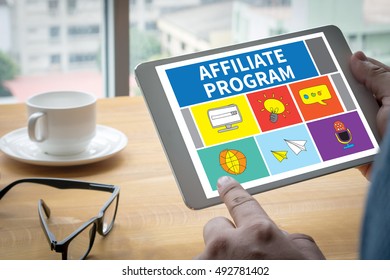 AFFILIATE PROGRAM Computing Computer  Laptop with screen on table Silhouette and filter sun