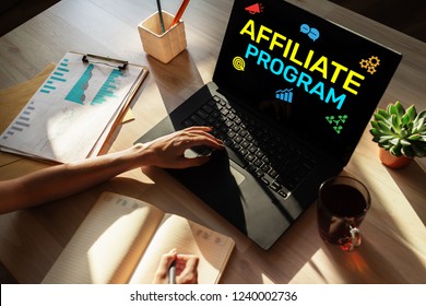 Affiliate program marketing and advertising business concept on screen.