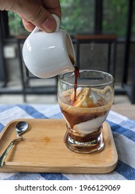 The Affogato is a talian dessert consisting of  vanilla ice cream topped with hot espresso coffee