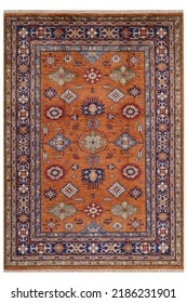 Afghan hand woven rug on a white background