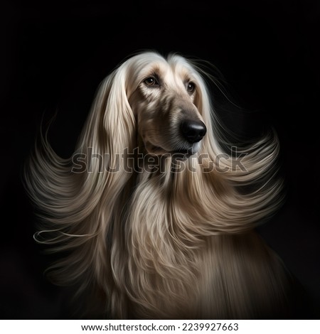 The afghan hound with long hair blonde color on black background