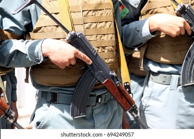 Afghan Police Officer With Kalashnikov