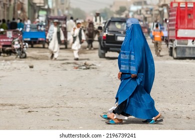 Afghan Woman In Hijab In Kabul, Natives Of Afghanistan On Streets Of The City