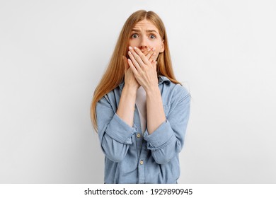 I'm afraid. Portrait of a frightened woman, on an isolated white background