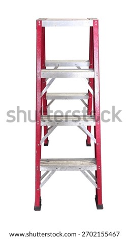 A-frame red and silver folding step ladder with metal steps, suitable for construction, maintenance, or indoor utility work 