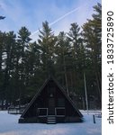 A-frame in the snow at Rocky Arbor State Park in Wisconsin Dells, WI. 