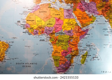 Africa continent on geopolitical world map. High quality photo
