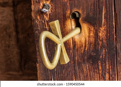 Africa, Egypt, Abu Simbel. A key to a temple door in the shape of an Ankh, an ancient Egyptian hieroglyph representing life.
